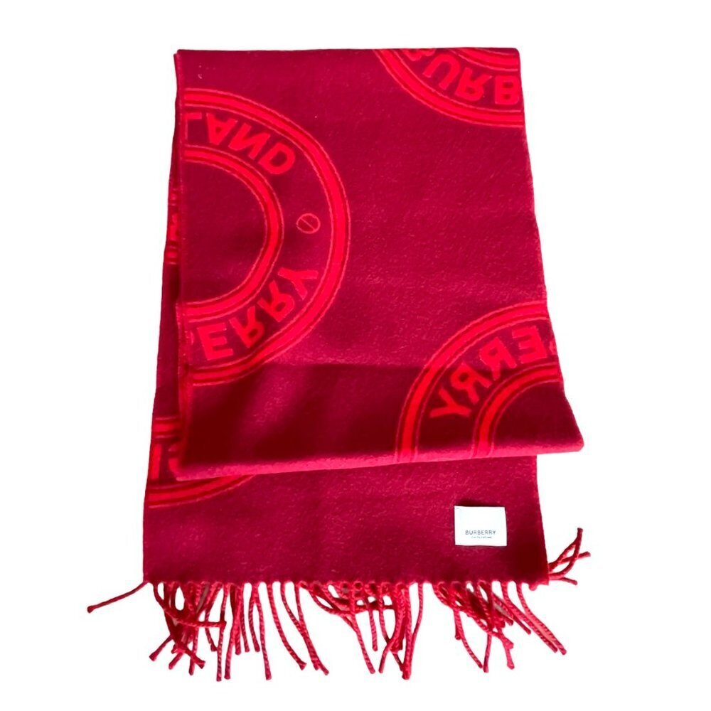 Burberry Bright Red Reversible Roundal Scarf, 100% wool, with logo - Picture 6 of 11